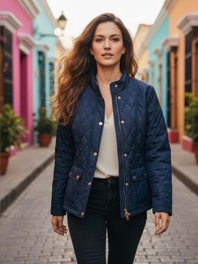 A new day navy quilted lightweight rain jacket m